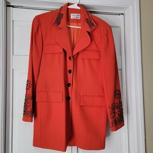 Focus 2000 Orange Embroidered Blazer Jacket (Womens Size 8)